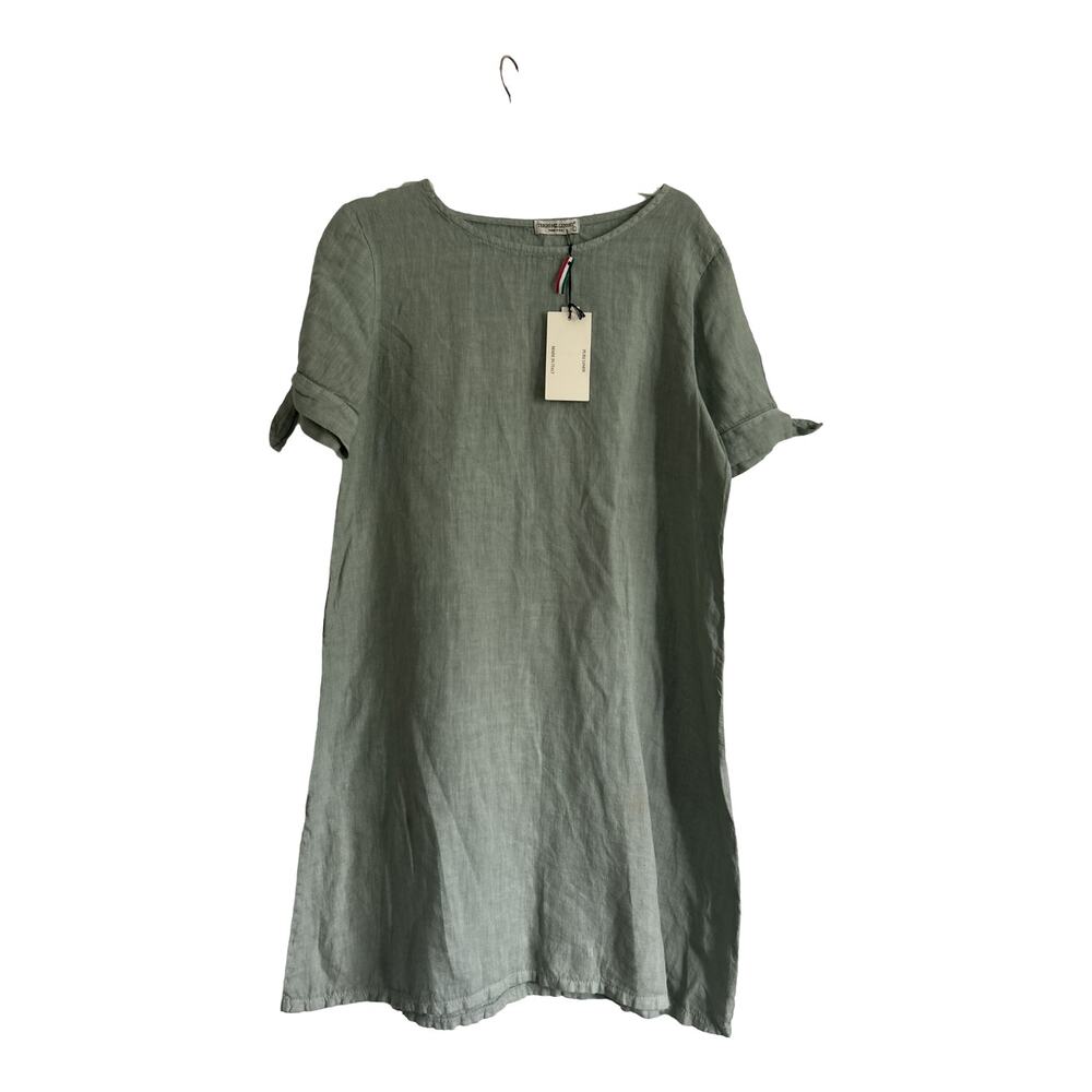 NWT Terzo Millennio 100 % Sage Green Linen Dress, size Large